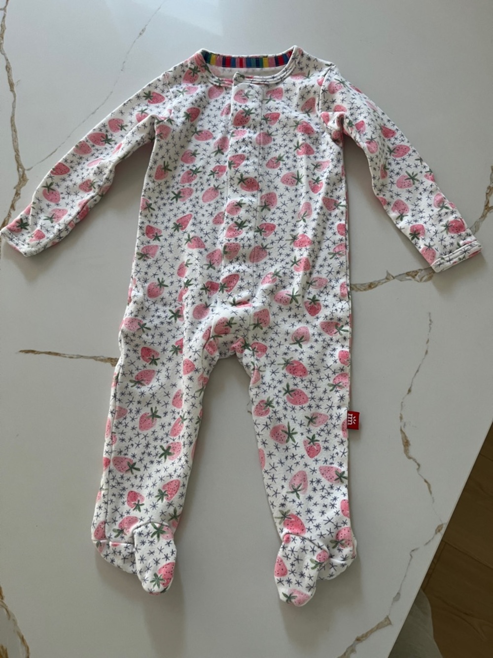 Magnetic Me White Footed One-Piece with Pink Strawberry Print
